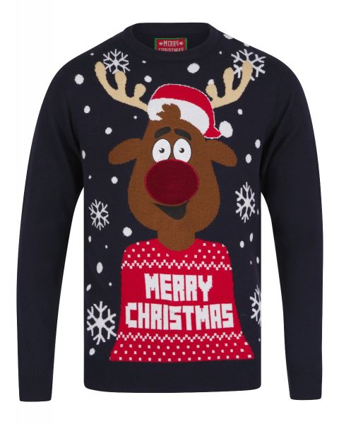 Christmas Jumper LED Light Up Xmas Rudolph Ink