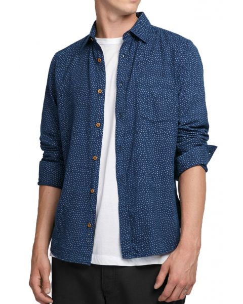 French Connection Stretch Men's Fuji Shirt Mid Blue | Jean Scene