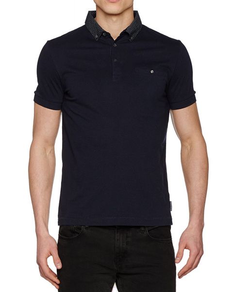 French Connection Print Collared Polo Shirt Marine Blue | Jean Scene