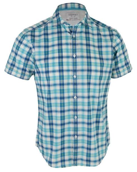 Esprit Regular Fit Short Sleeve Check Shirt Blue