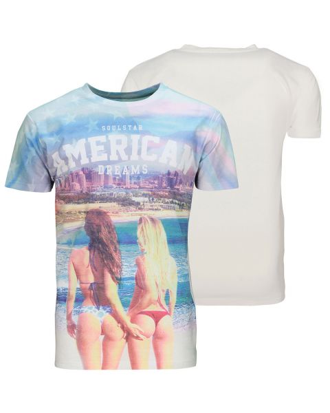 Soul Star Crew Neck Print T-shirt American Dream Hot Girl White