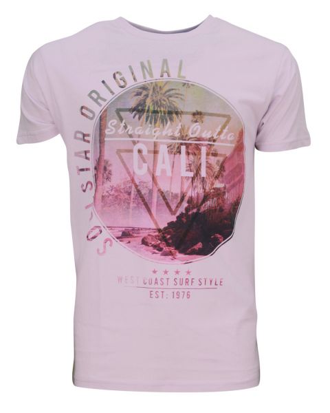 Soul Star Crew Neck Print T-shirt California Beach Surf Pastel Lilac