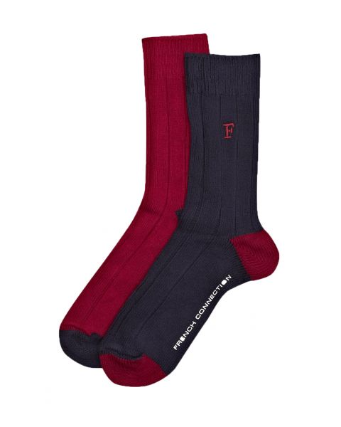 French Connection Fluro Brights Socks Marine Blue & Ayre Red - 2 Pack