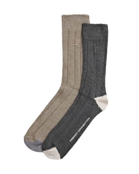 French Connection Felix Formal Socks Sand & Filigree Grey - 2 Pack