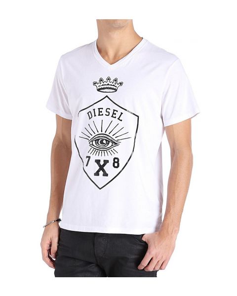 Diesel T-Hama Vee Neck Print T-shirt White