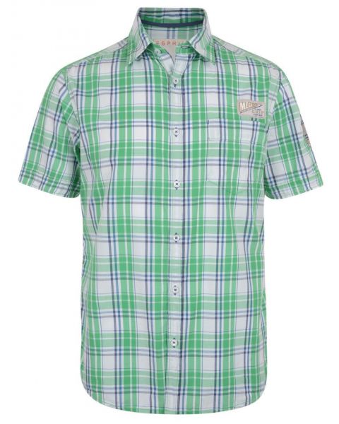 Esprit Slim Fit Short Sleeve Check Shirt Vibrant Green