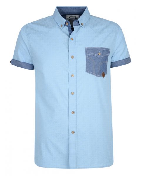 Smith & Jones Priviledge Pattern Shirt Short Sleeve Cerulean Blue Image
