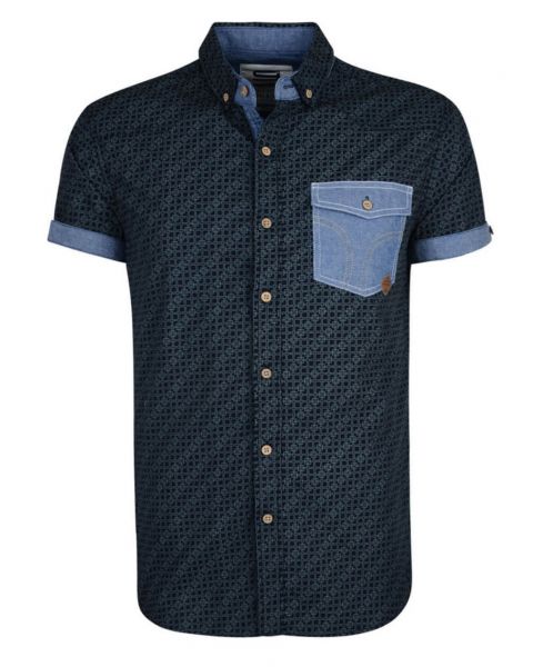 Smith & Jones Priviledge Pattern Shirt Short Sleeve Navy Blue Image