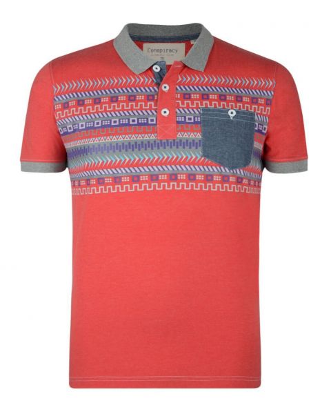 Conspiracy Nordic Style Polo Pique T-Shirt Red Marl Image