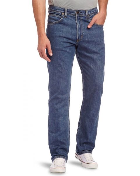 Lee Brooklyn Straight Denim Stretch Jeans Mid Stonewash Image