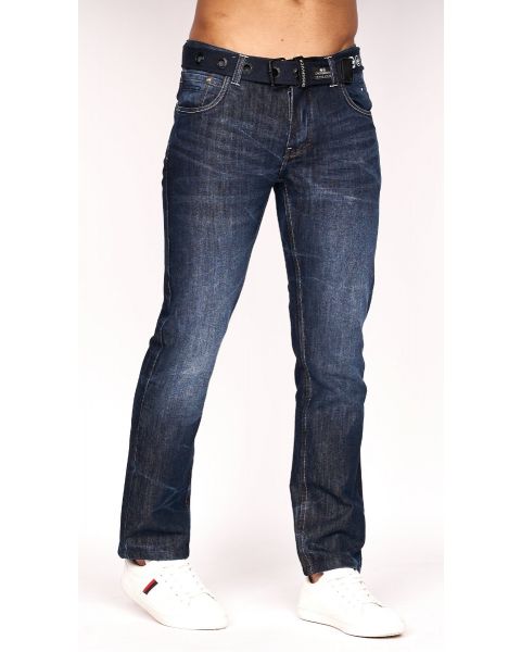 Crosshatch New Embossed Slim Denim Jeans Darkwash