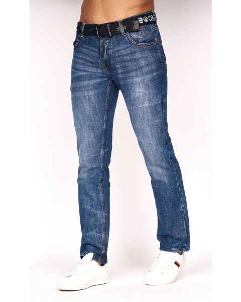 Crosshatch New Embossed Slim Denim Jeans Stonewash