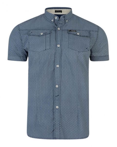 Firetrap Gorst Pattern Shirt Short Sleeve Navy Blue | Jean Scene