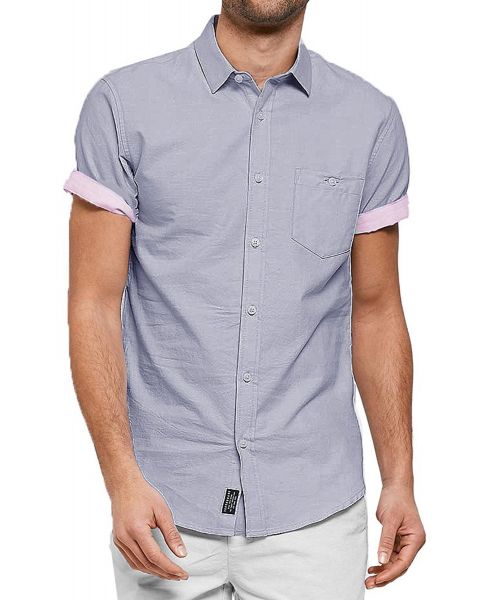 Threadbare Chester Plain Pattern Shirt Short Sleeve Denim Blue | Jean Scene