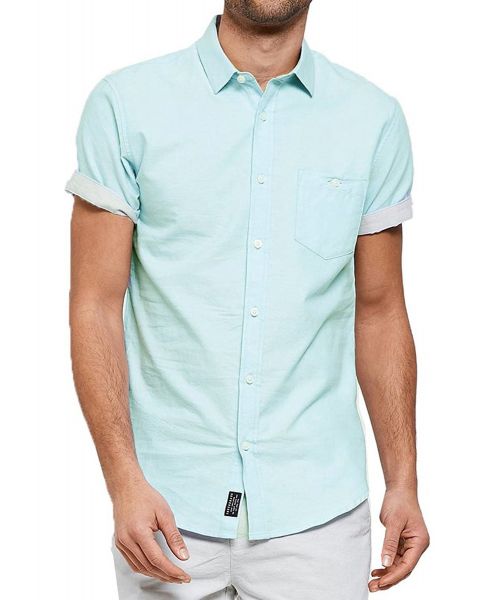 Threadbare Chester Plain Pattern Shirt Short Sleeve Turquoise | Jean Scene