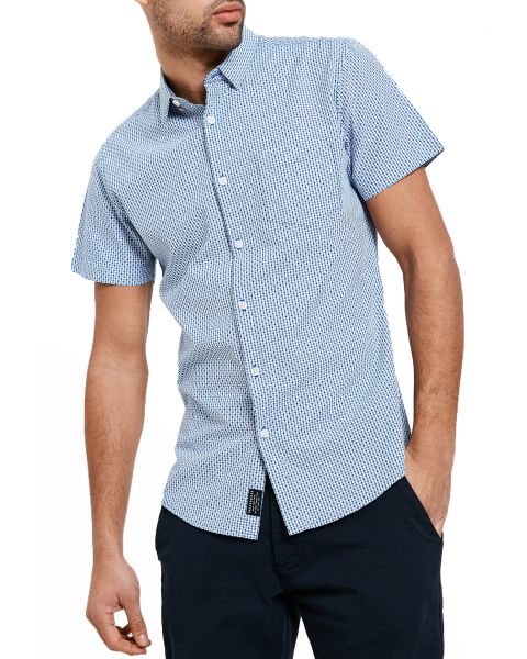 Threadbare Simon Print Pattern Shirt Short Sleeve Mid Blue | Jean Scene