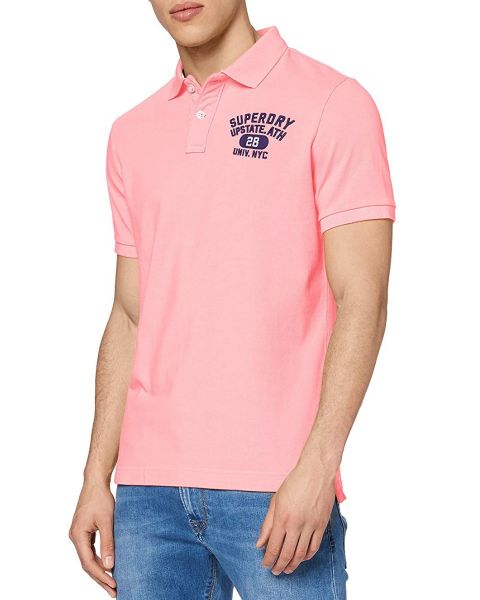 Superdry Classic Superstate Logo Polo Shirt Bright Blast Pink