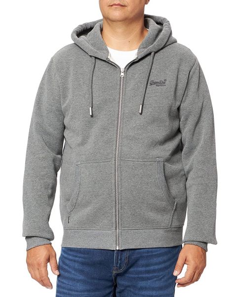 Superdry Vintage Logo Embroided Zip Hooded Sweatshirts Rich Charcoal | Jean Scene