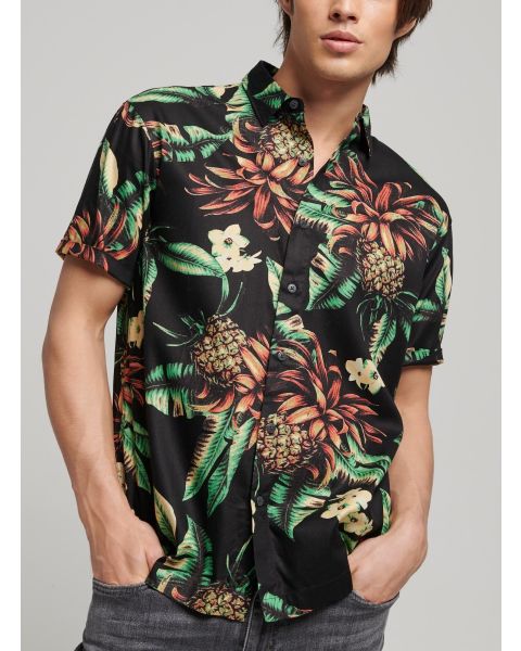 Superdry Vintage Hawaiian Short Sleeve Shirt Black Pineapples