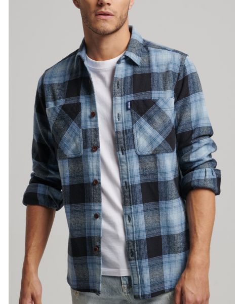 Superdry Vintage Check Long Sleeve Over Shirt Workwear Blue Ombre Blue