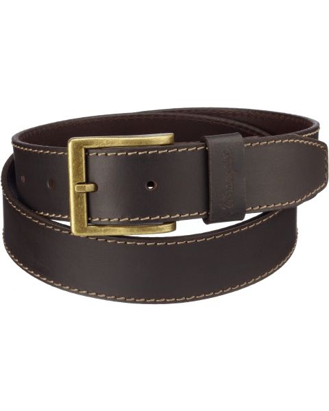 Wrangler Basic Stitched Leather Belt Brown | Jean Scene