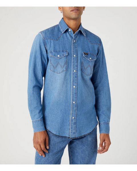 Wrangler Heritage Denim Long Sleeve Shirt Authentic Blue | Jean Scene